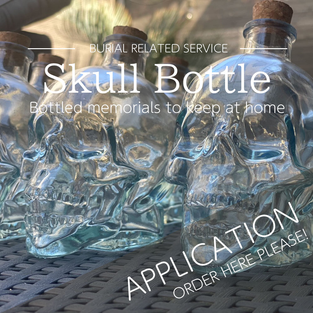 Home memorial service with skull bottles